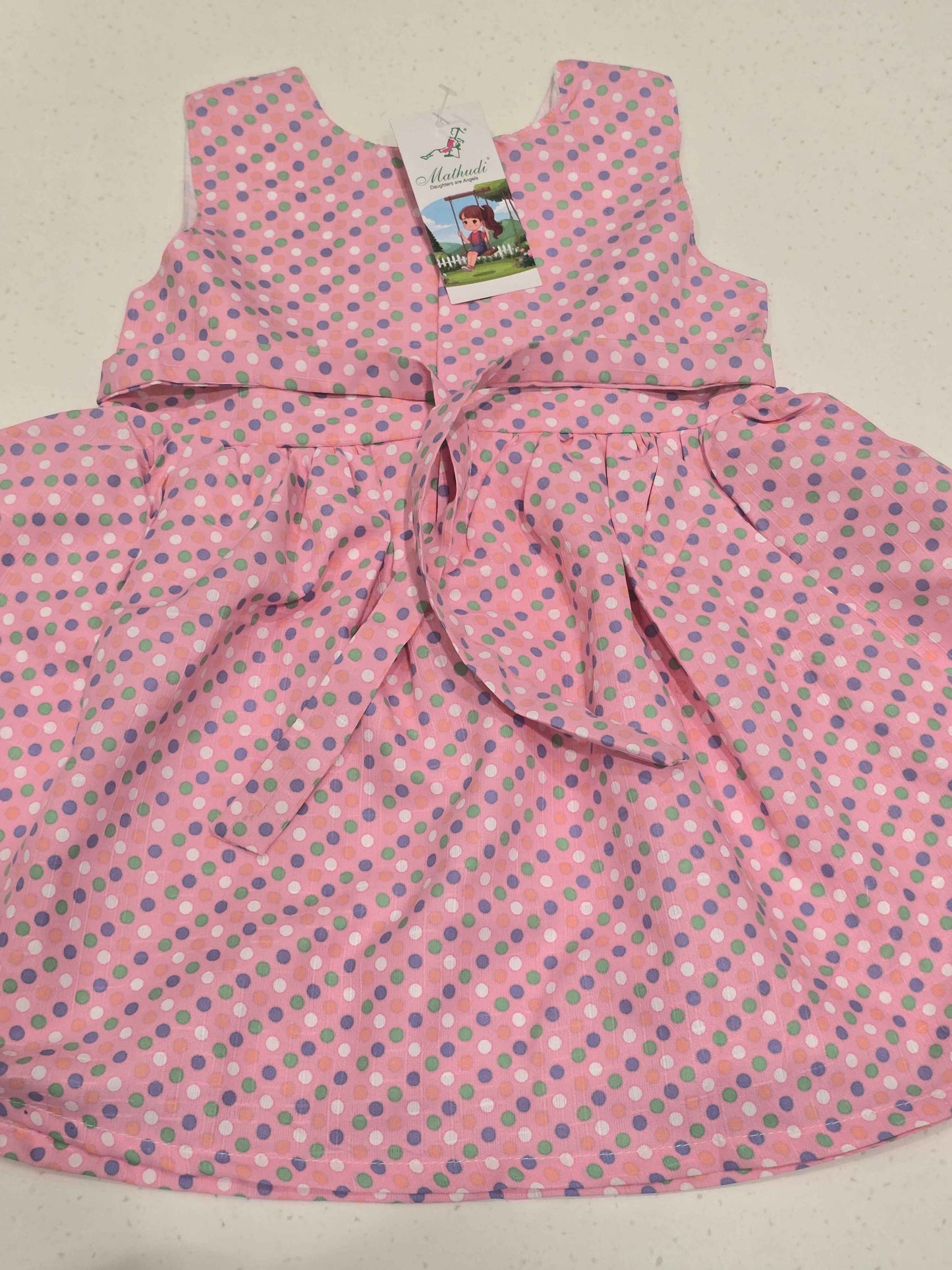 Baby Girl Baby Pink Cotton Polka Dot Frock