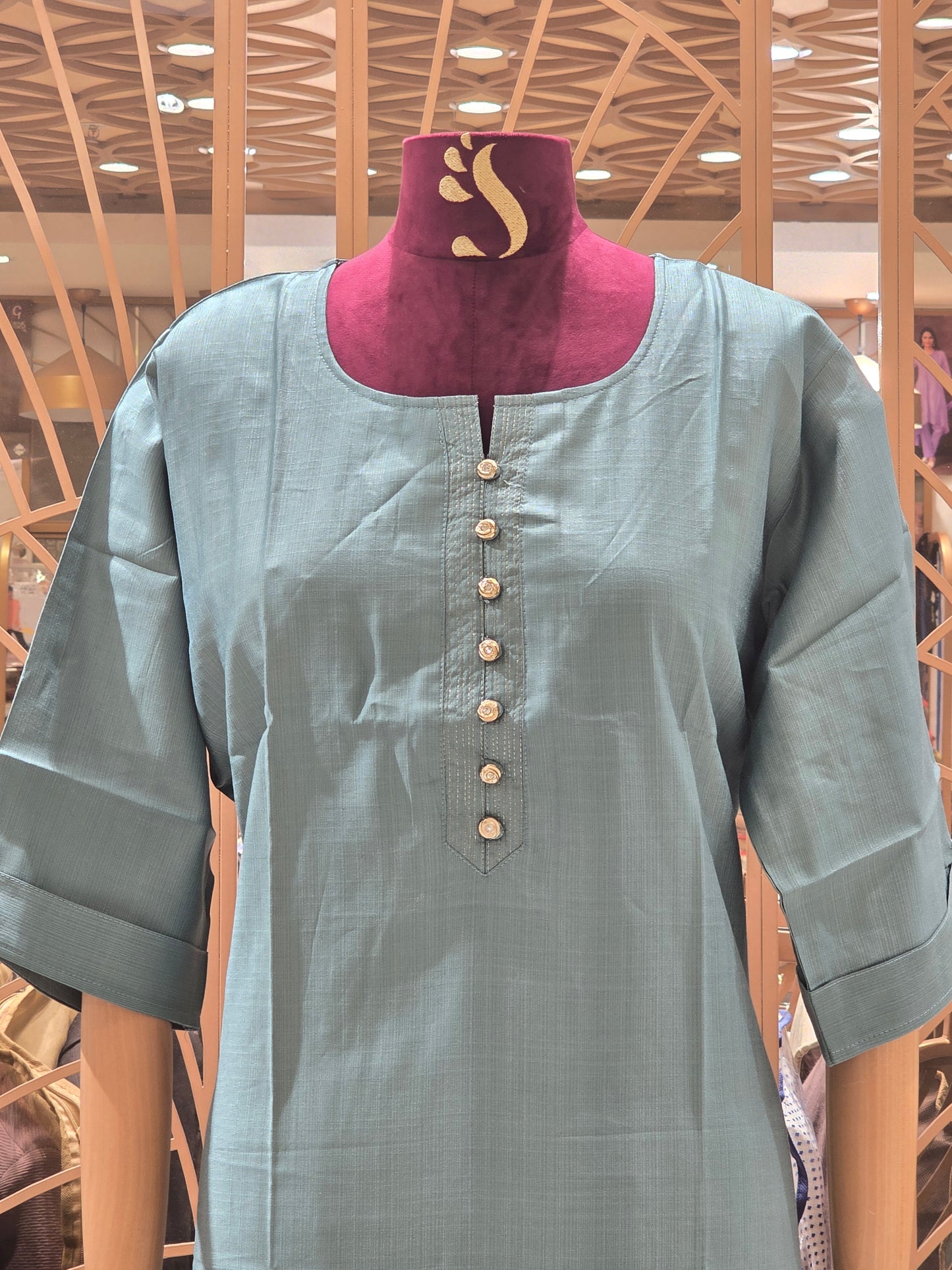 Cotton material light green color kurta top with round neck
