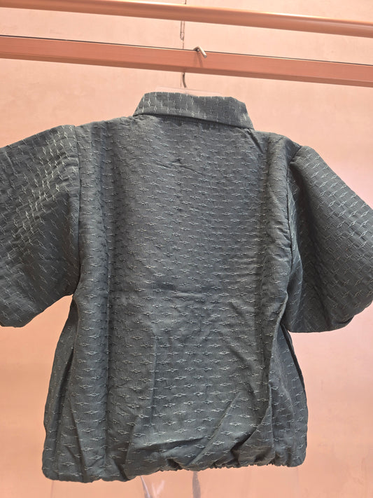 Rama Green Crepe Western Top for Girls with Silver Button Detailing, Thread Work & Happy Brooch – Party Wear