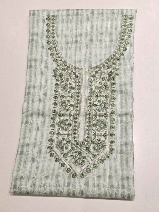 Pista White Semi Cotton Dress Material
