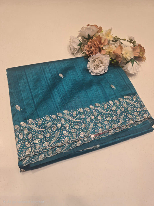 Tussar Silk Saree with Embroidery Motifs and Designer Border | Elegant Soft Drape | Daily & Festive Wear