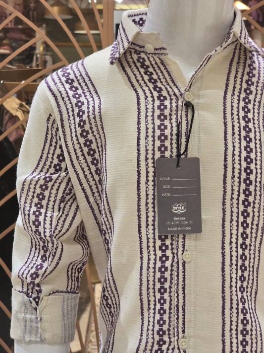 Half White Purple Cotton Printed Shirt for Boys