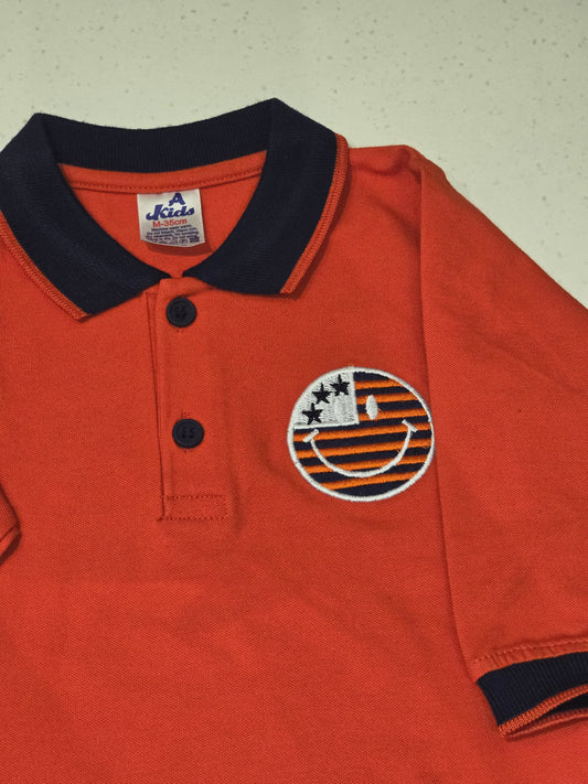 Baby Boys Orange Cotton Collar Neck T Shirt