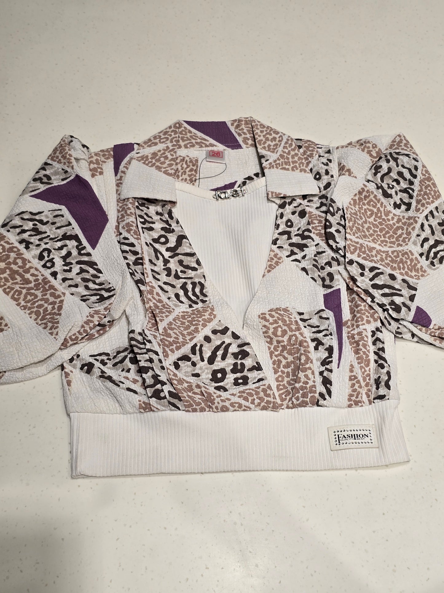 multi-patterned patchwork cropped jacket and top set