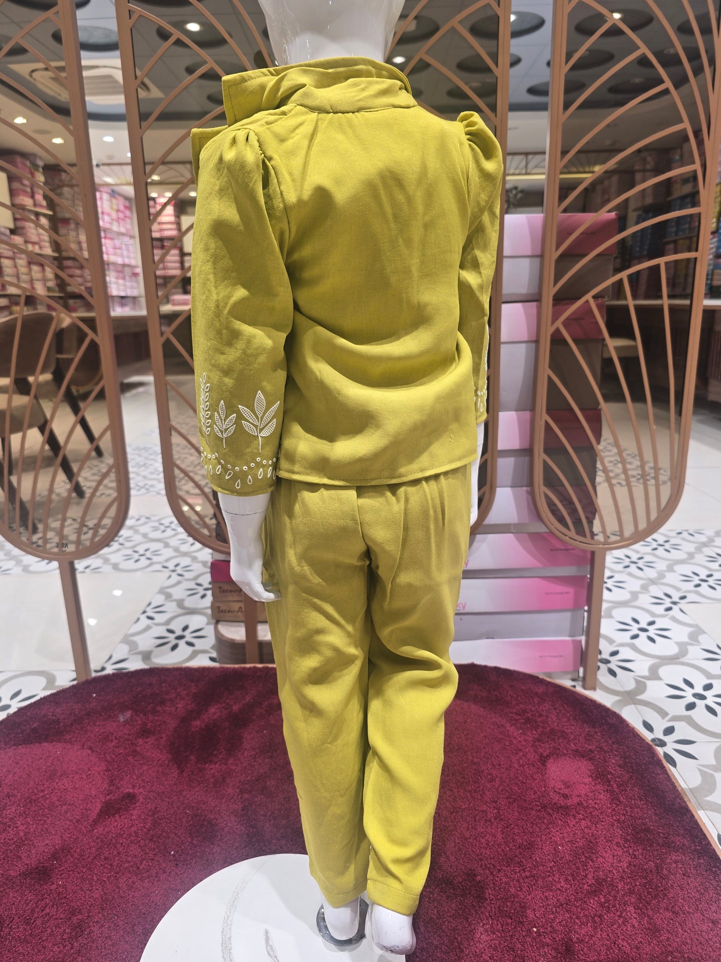 Linen Cotton Light Orange Coat Set with Embroidery Jacket, Puff Sleeves & Sling Bag (3-Piece Set)