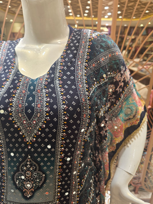 Pure georgette dual shade kufthani cut set and mirror hand work with side zaristone and straight cut pant , women's wear