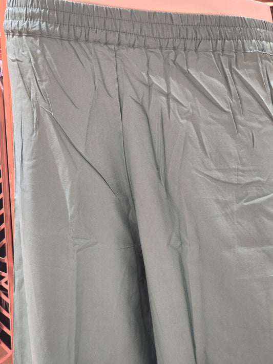 Pista Green Cotton Palazzo Pants for Women