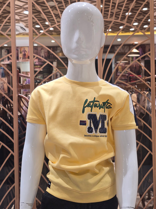 Boys Lemon Yellow Lycra Rubber Print T Shirt