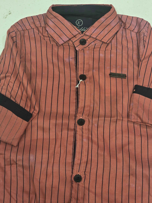 Cotton material black color vertical strips with colar neck
