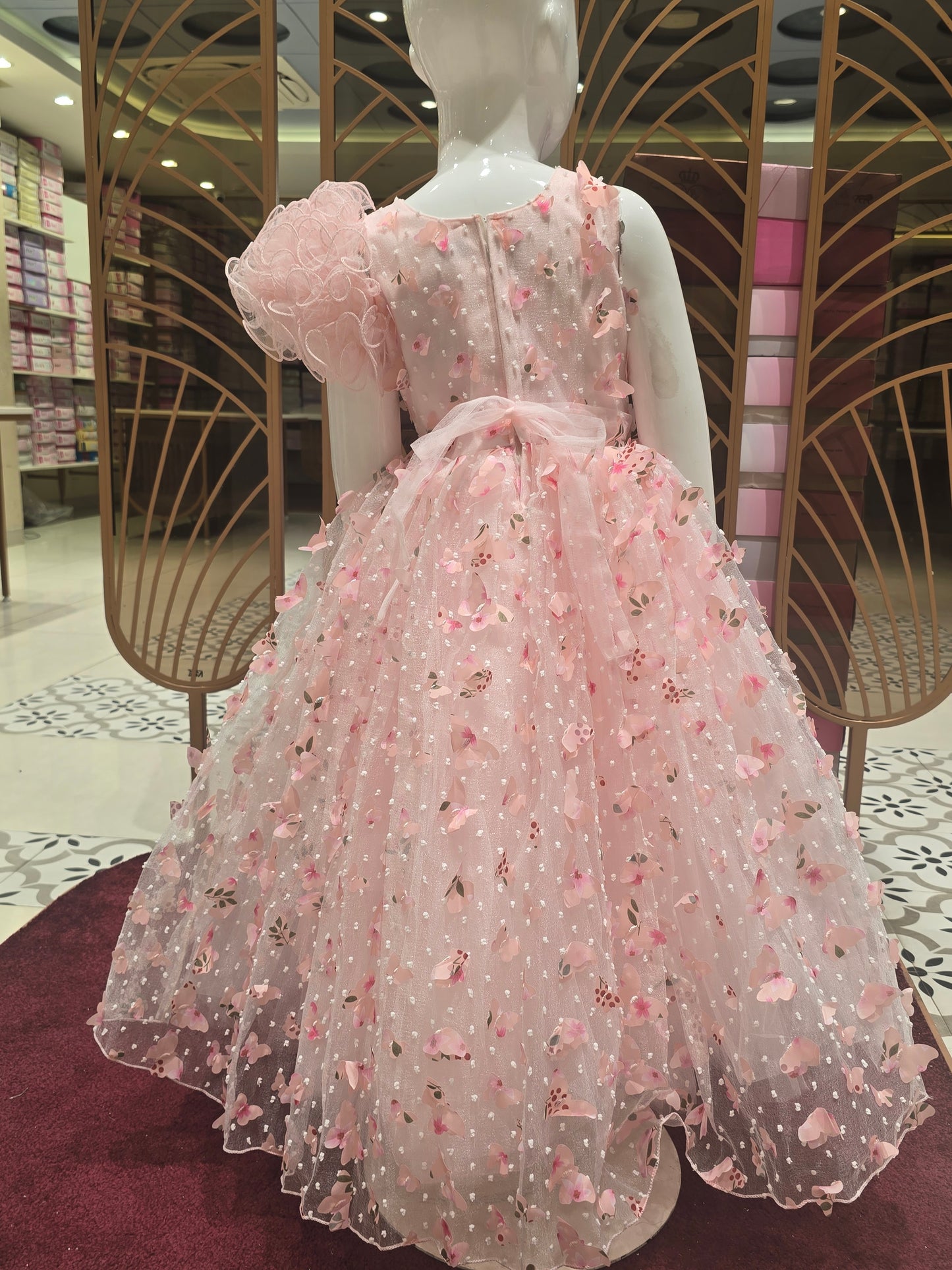 Girl Baby Pink Butterfly Cut Knitted Birthday Gown