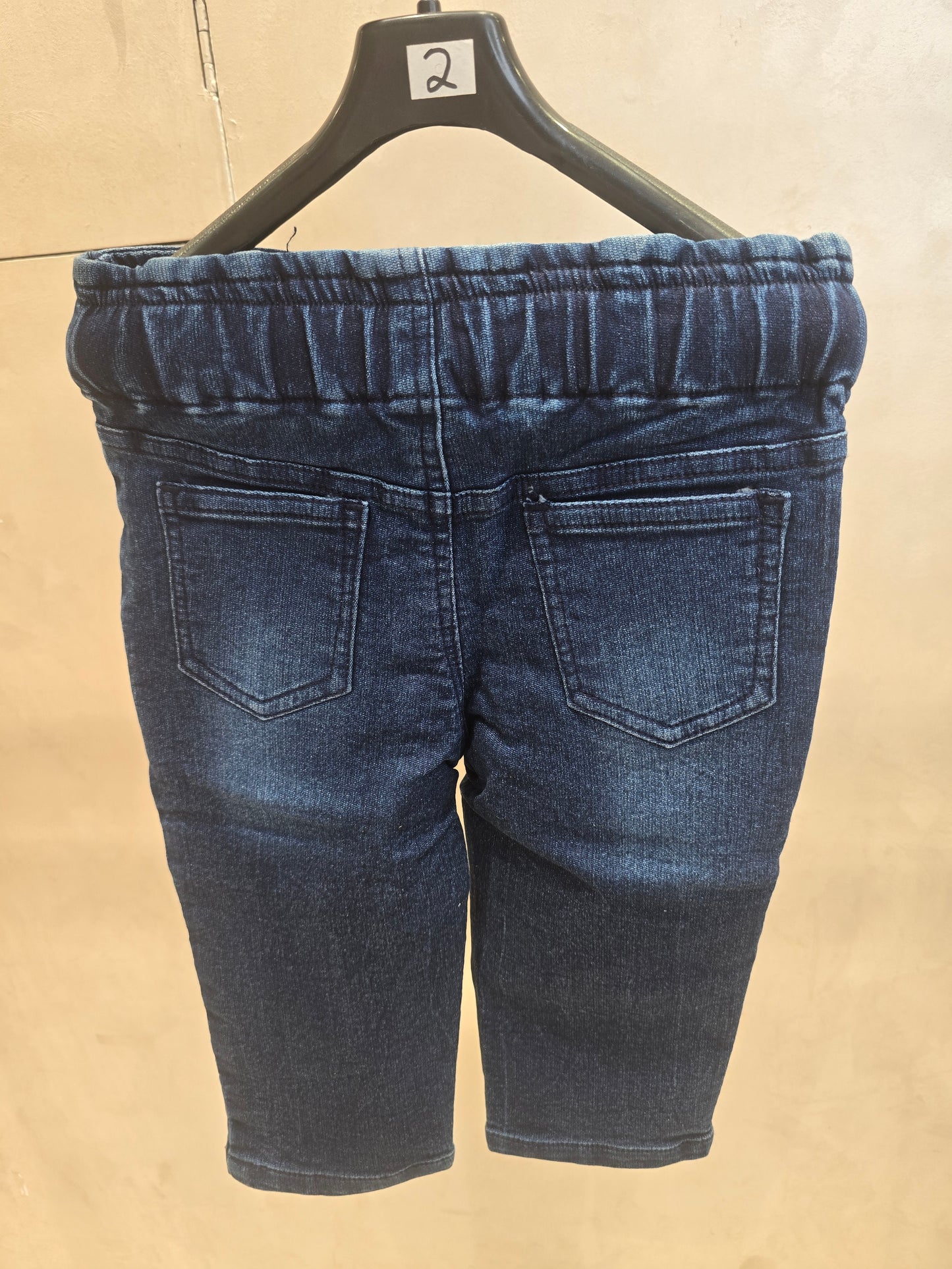 Girls Dark Blue Denim Style Capri Jeans with Rubber Print, Two Pocket Design and Attachable Waist Tie for Summer Casual Wear
