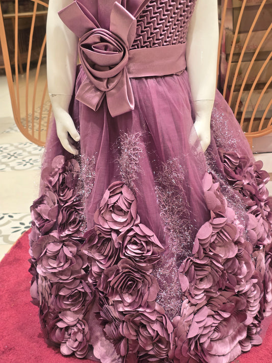 Onion Pink Satin Gown for Girls