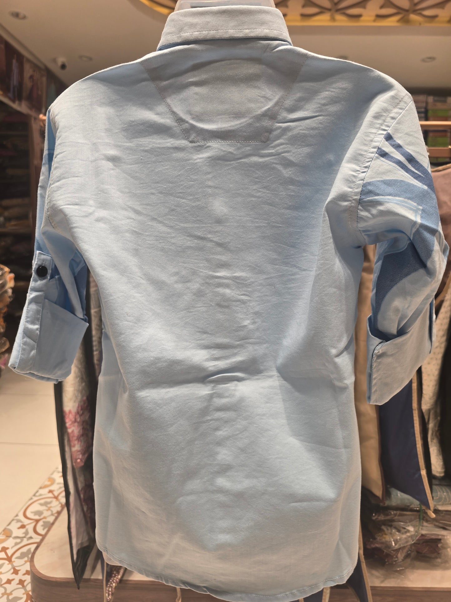Sky Blue Imported Party Wear Shirt for Boys with Blue Shade Print Design and Full Sleeves