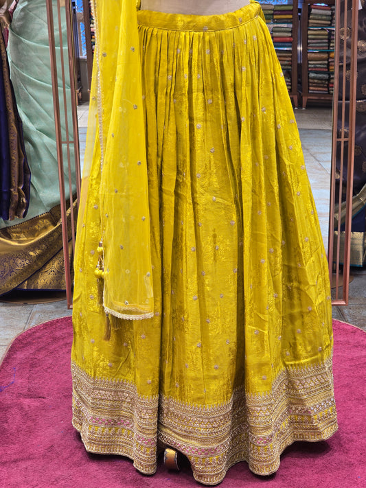 Lemon Yellow Tissue Lehenga Set