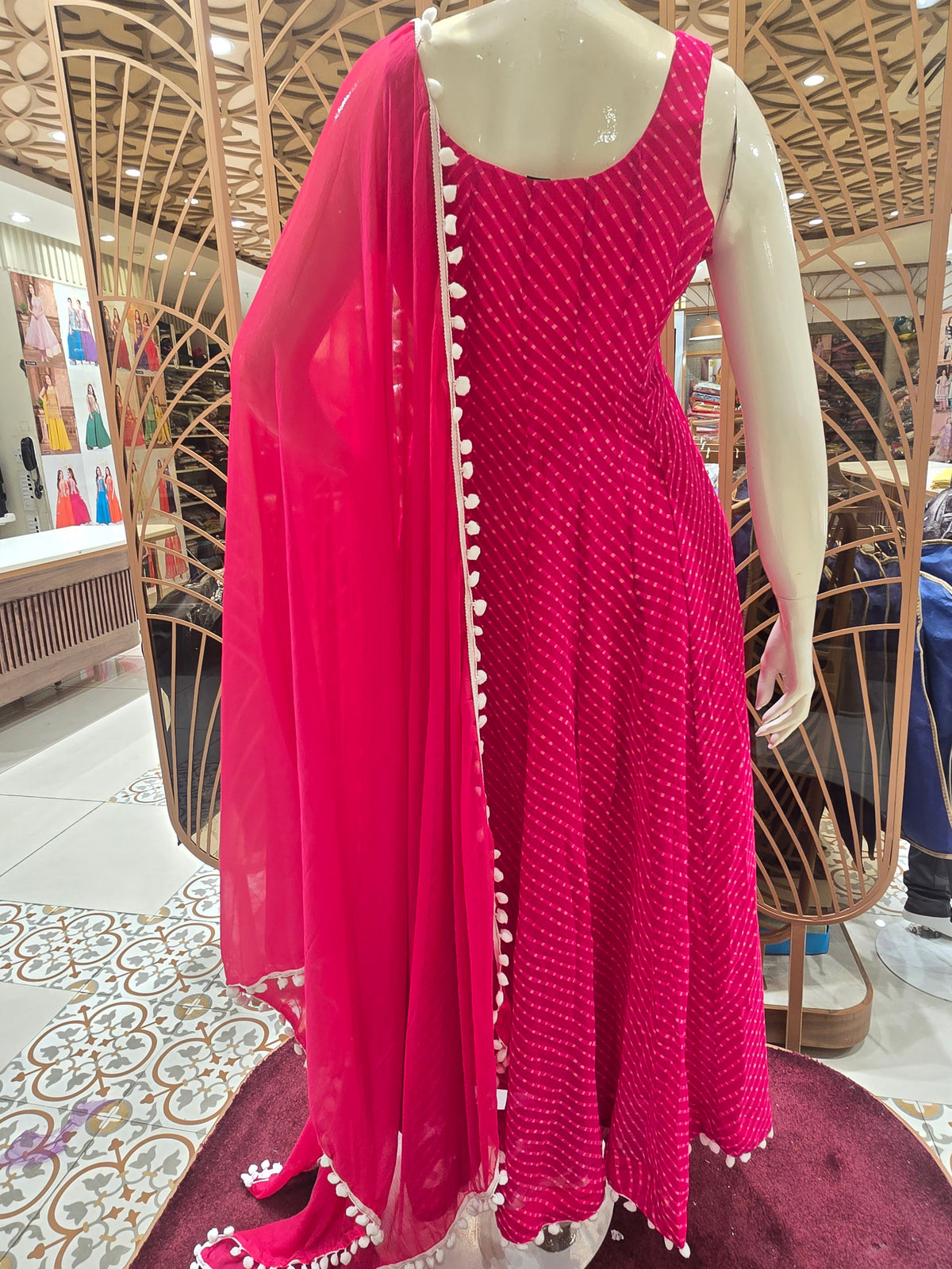 Rani Pink Bandhani Print Georgette Anarkali Suit Set