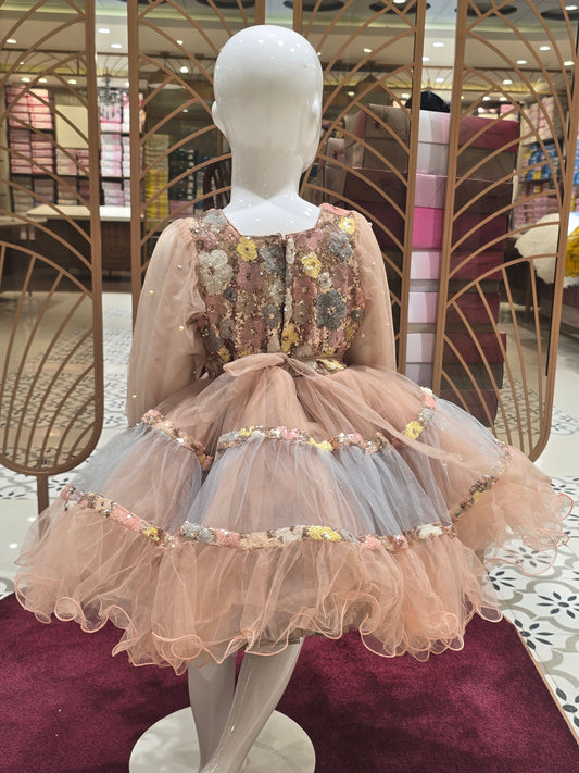 Girl Multi Shade Sequined Knitted Party Short Frock