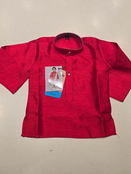 Red Cream Semi Silk Dhoti Set for Boys
