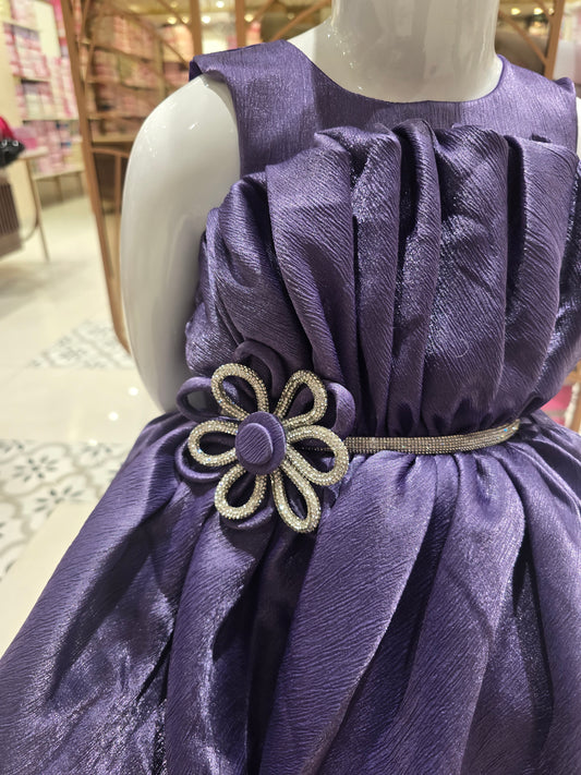 Purple Crepe Silk short frock Birthday Party Wear Frock for Girls – Sleeveless, 1pc, Soft Crepe Fabric