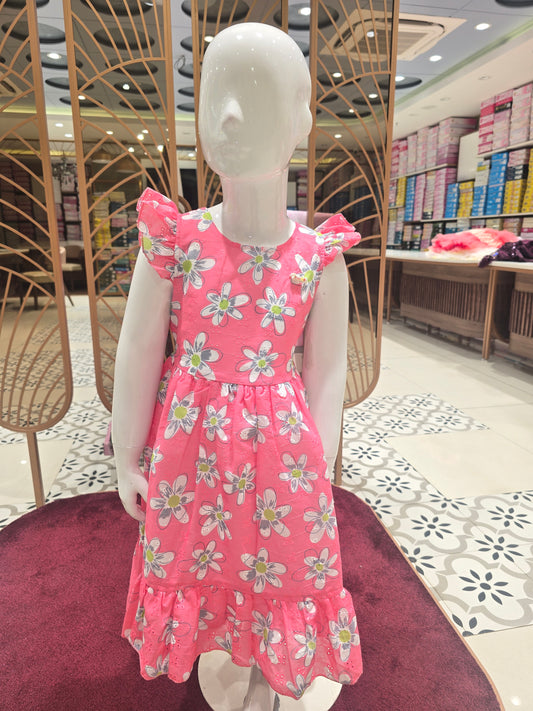 Girl Peach Floral Acoba Cotton Baby Frock