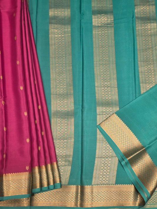 Peach Maroon Pure Mysore Crepe Silk Saree