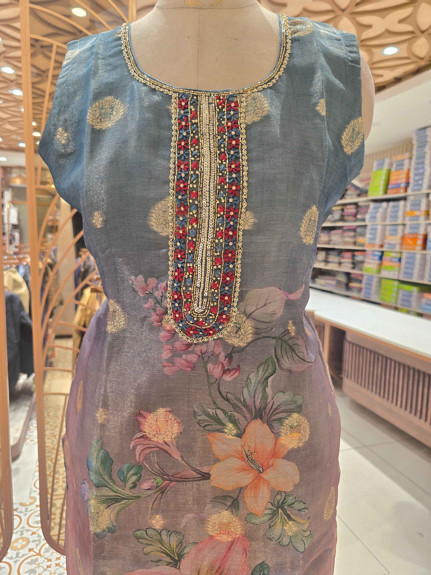 Printed Tissue Material kurtabset aufh round neck