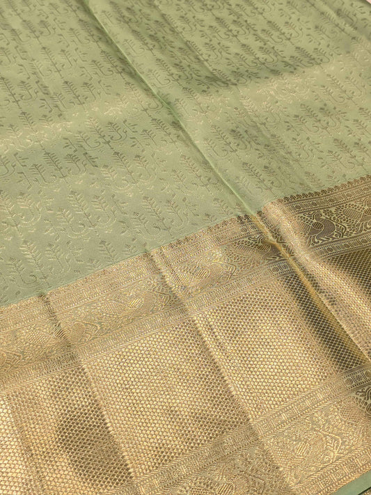 Handloom pure kanjivaram brocade silk self saree , with long gatti traditional border and rich pallu