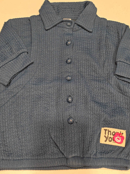 Charcoal Gray Popcorn Knit Collared Shirt for Girls