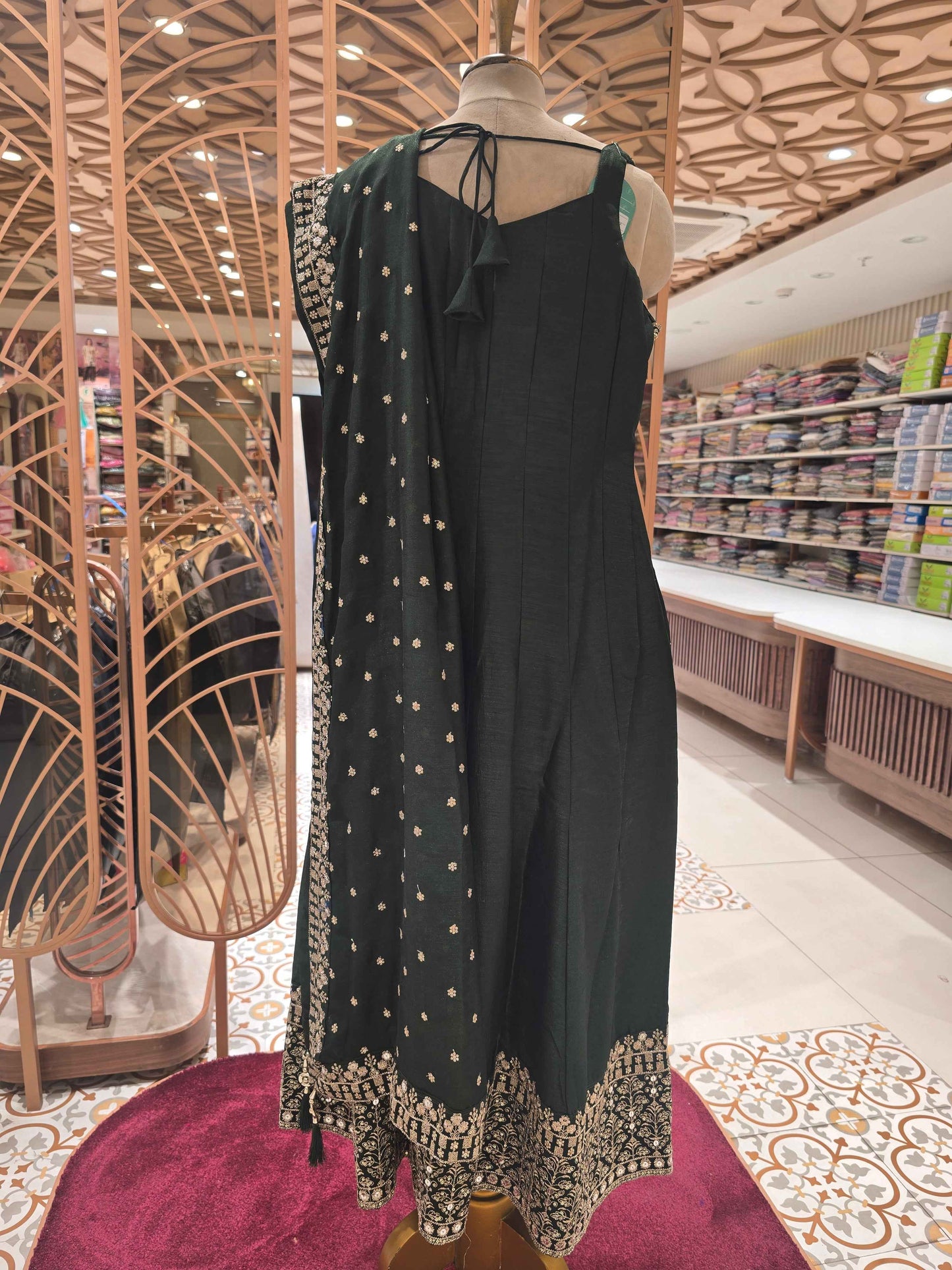 Silk mix Material bottle green colour anarkali kurta with grand dupatta