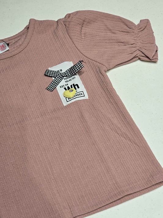 mauve ribbed crew-neck top for girls,