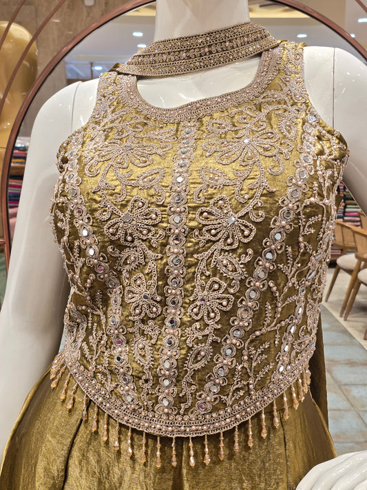 Olive Green Organza Palazzo Set for Women