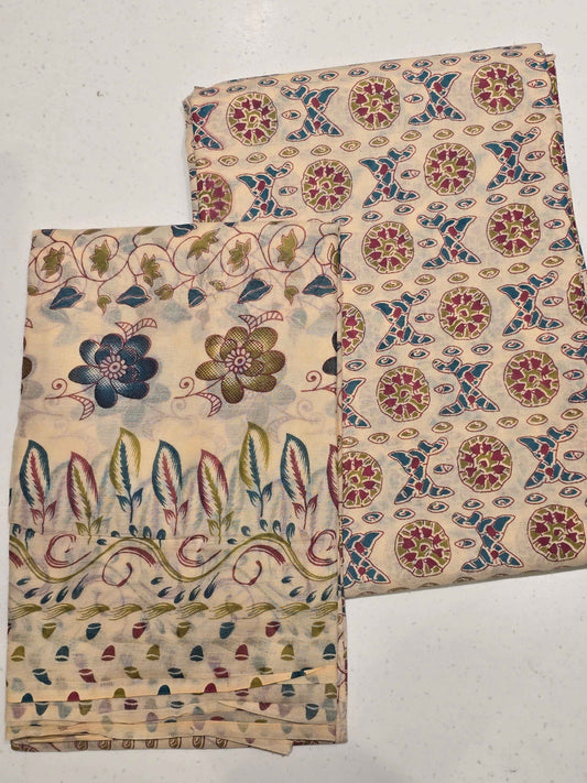 Burgundy Semi-Cotton Unstitched Dress Material Set with Digital Prints