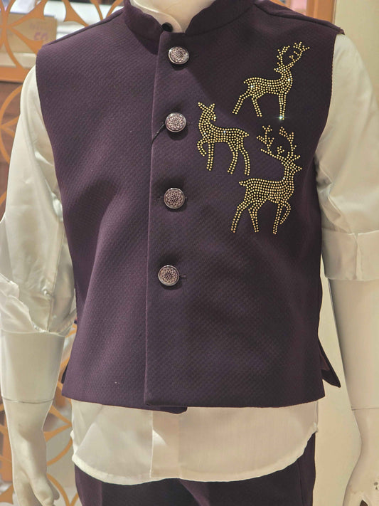 Lycra Material wine with white color combo party wear for boys