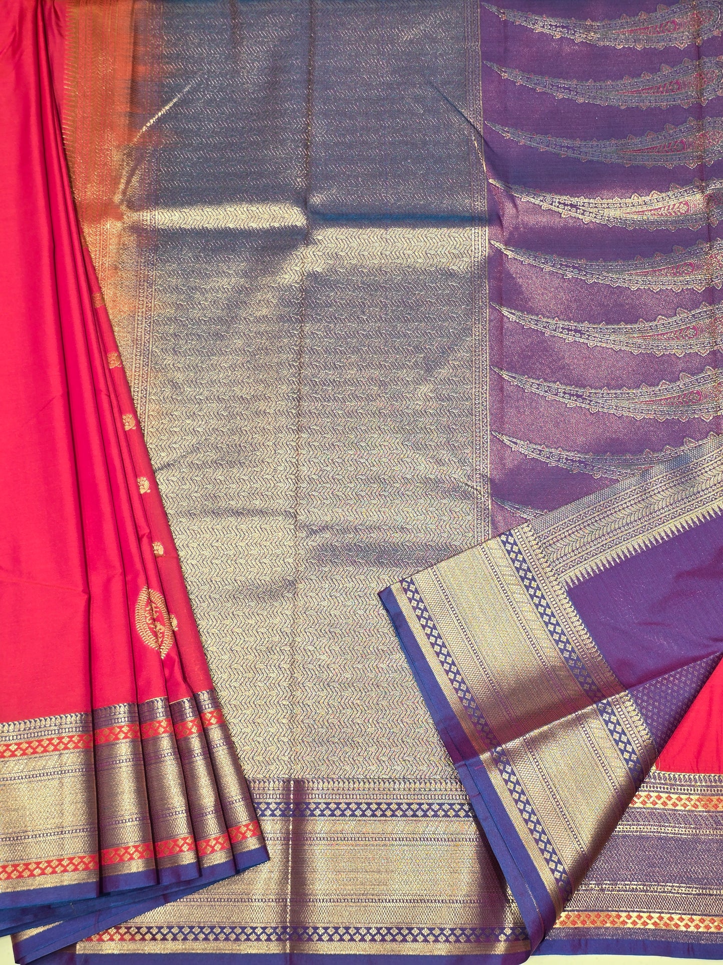 Semi kanjivaram saree with gatti border and traditional motifs