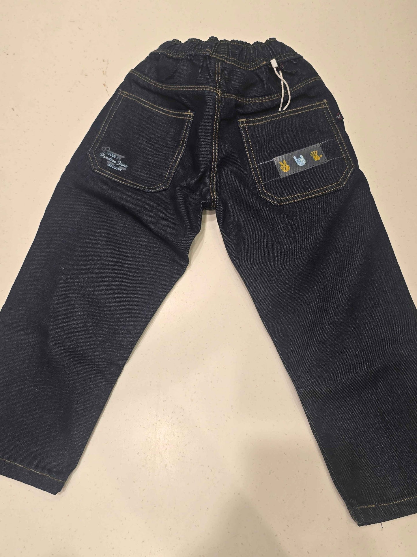 Denim material dark blue color jeans pant for boy with round elasticable