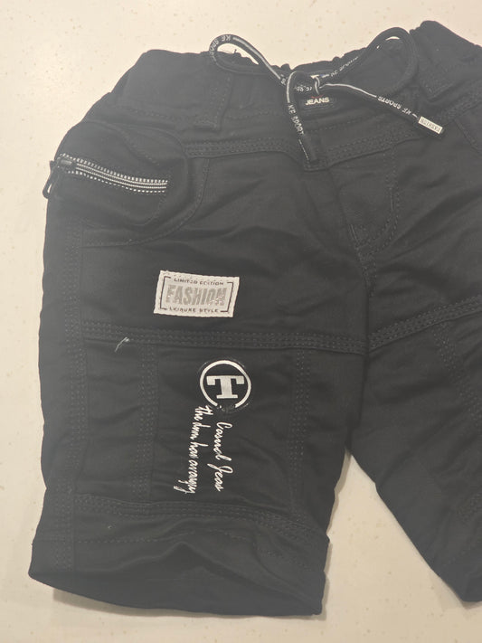 Boys Black Corduroy Zipped Pocket Shorts
