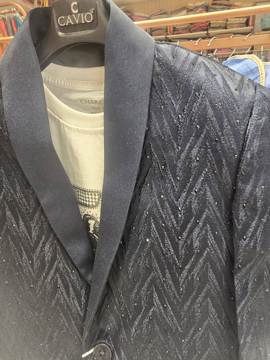 Boys Imported Blazer Set in Teel Blue with Stone Tikli Work and Printed White T-Shirt for Party and Occasion Wear