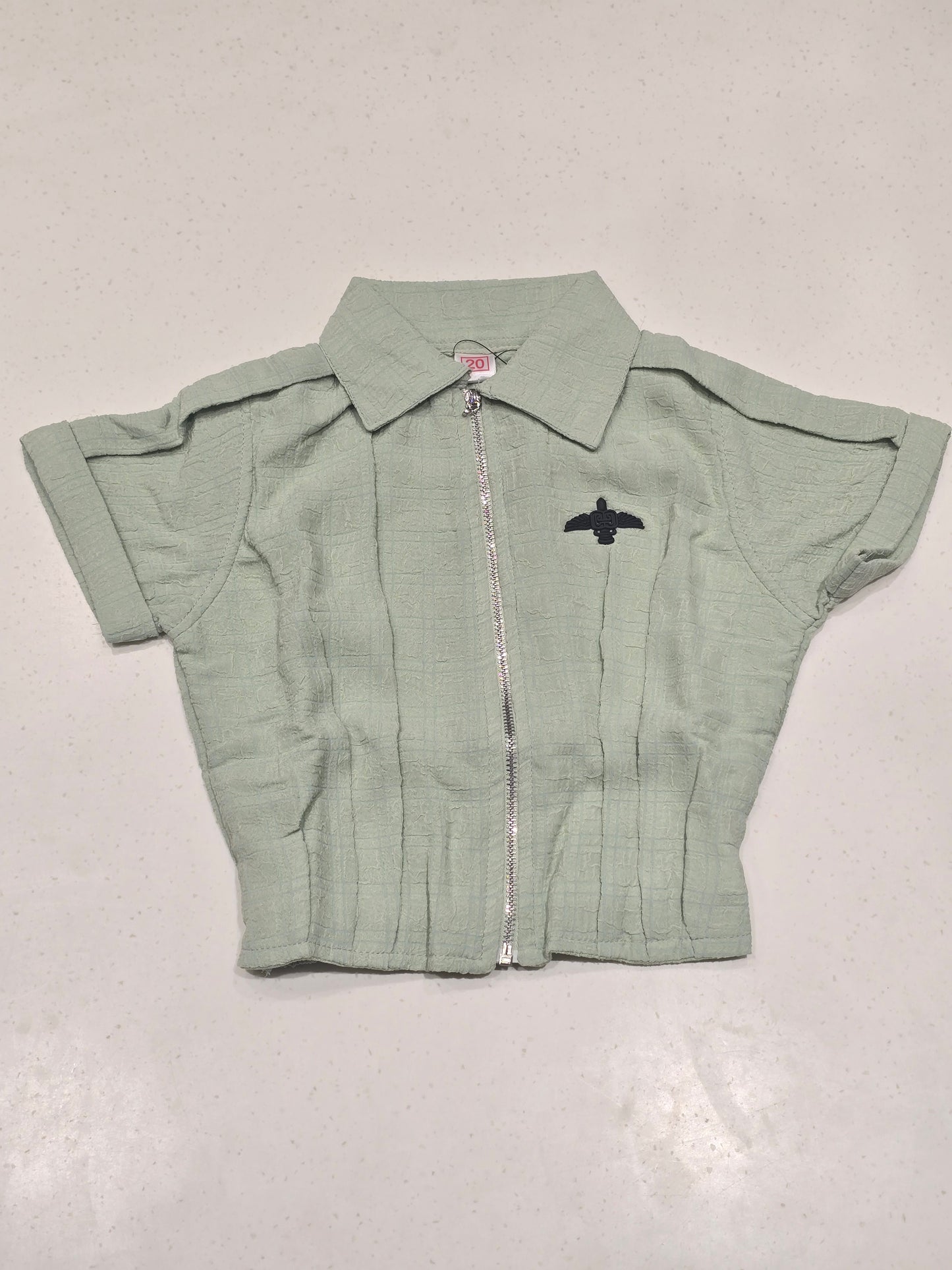 Girl Pista Green Cotton Fancy Top with Inner