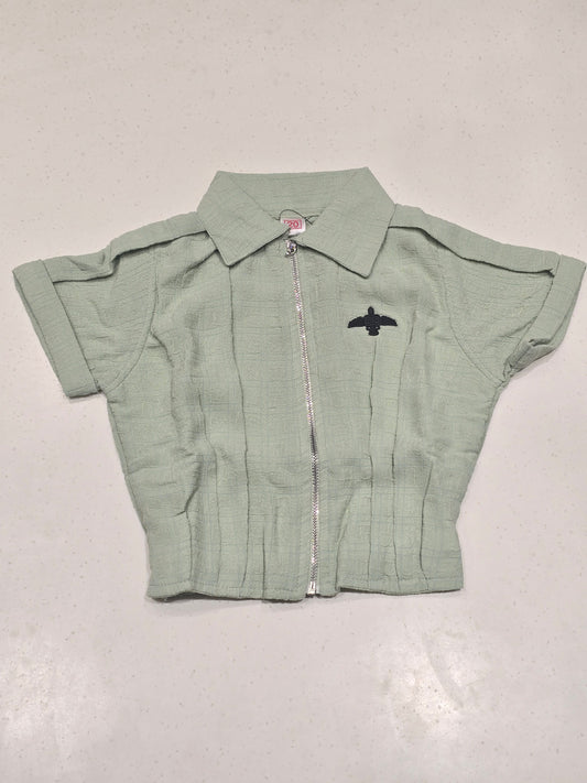 Girl Pista Green Cotton Fancy Top with Inner