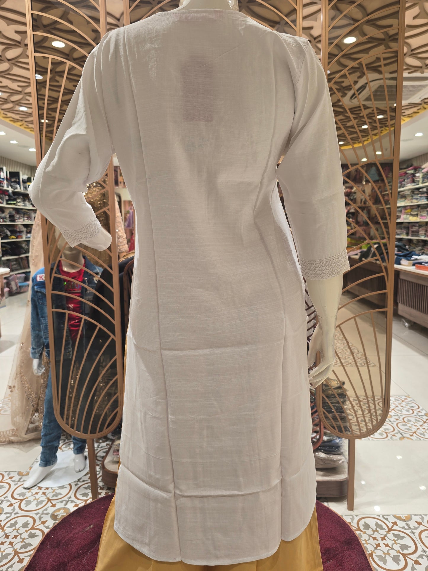 Women White Linen Cotton Straight Top