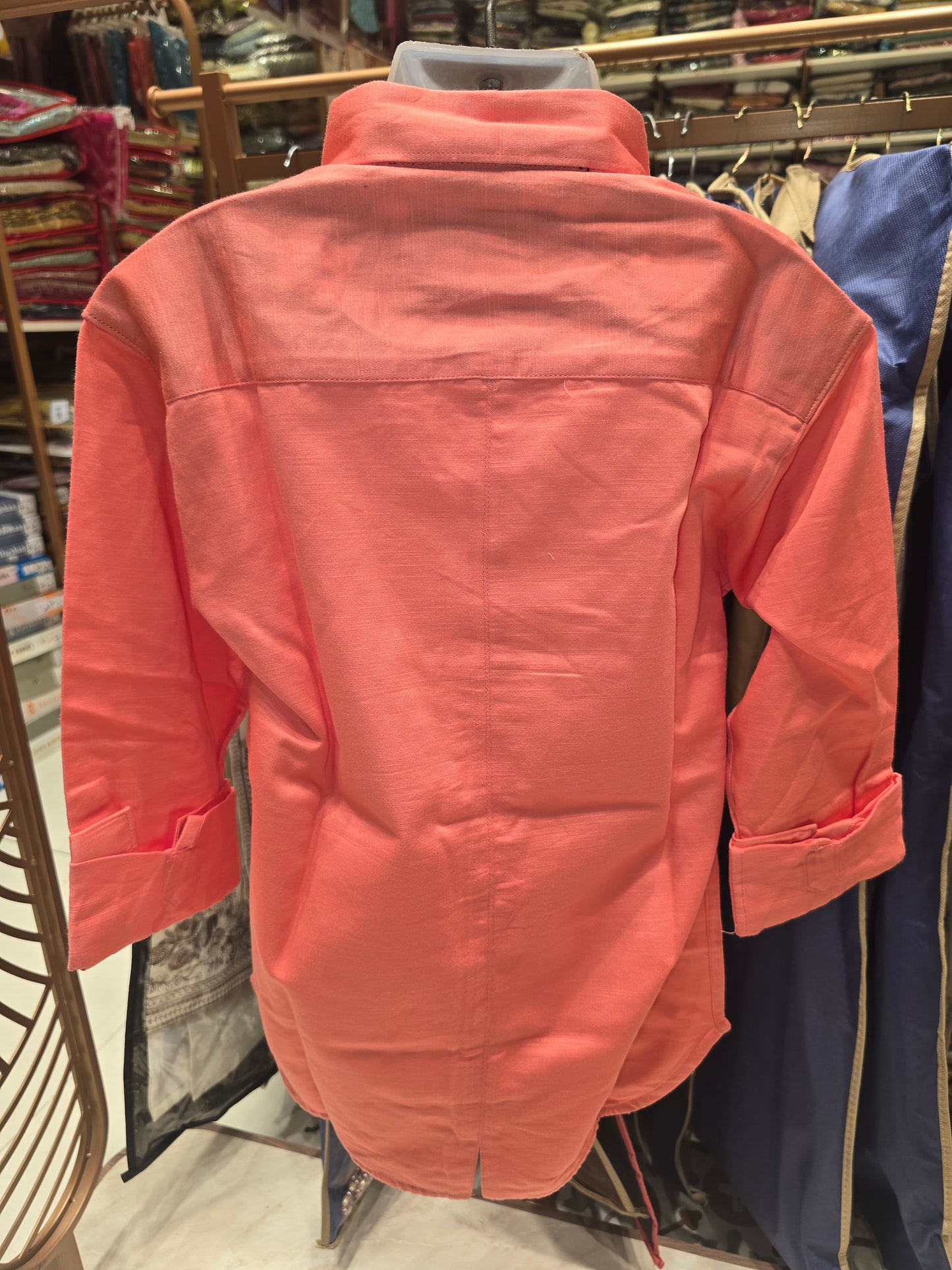 Boys Light Orange Cotton Shirt with Full Sleeves