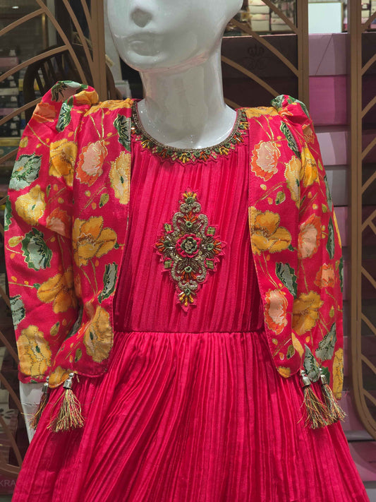 Girl Rani Pink Floral Crepe Traditional Gown