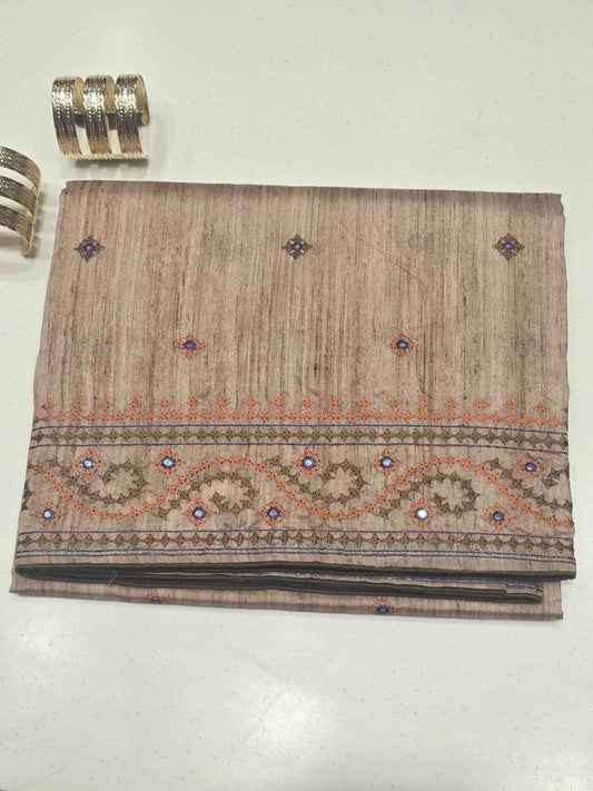 Tussar Silk Saree with Mirror Work Embroidery