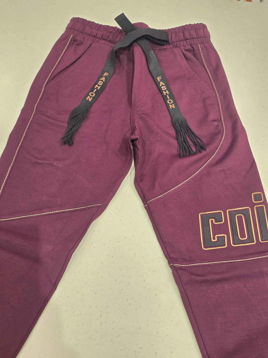 Jersey material wine color casual pant for boys round Elasticable