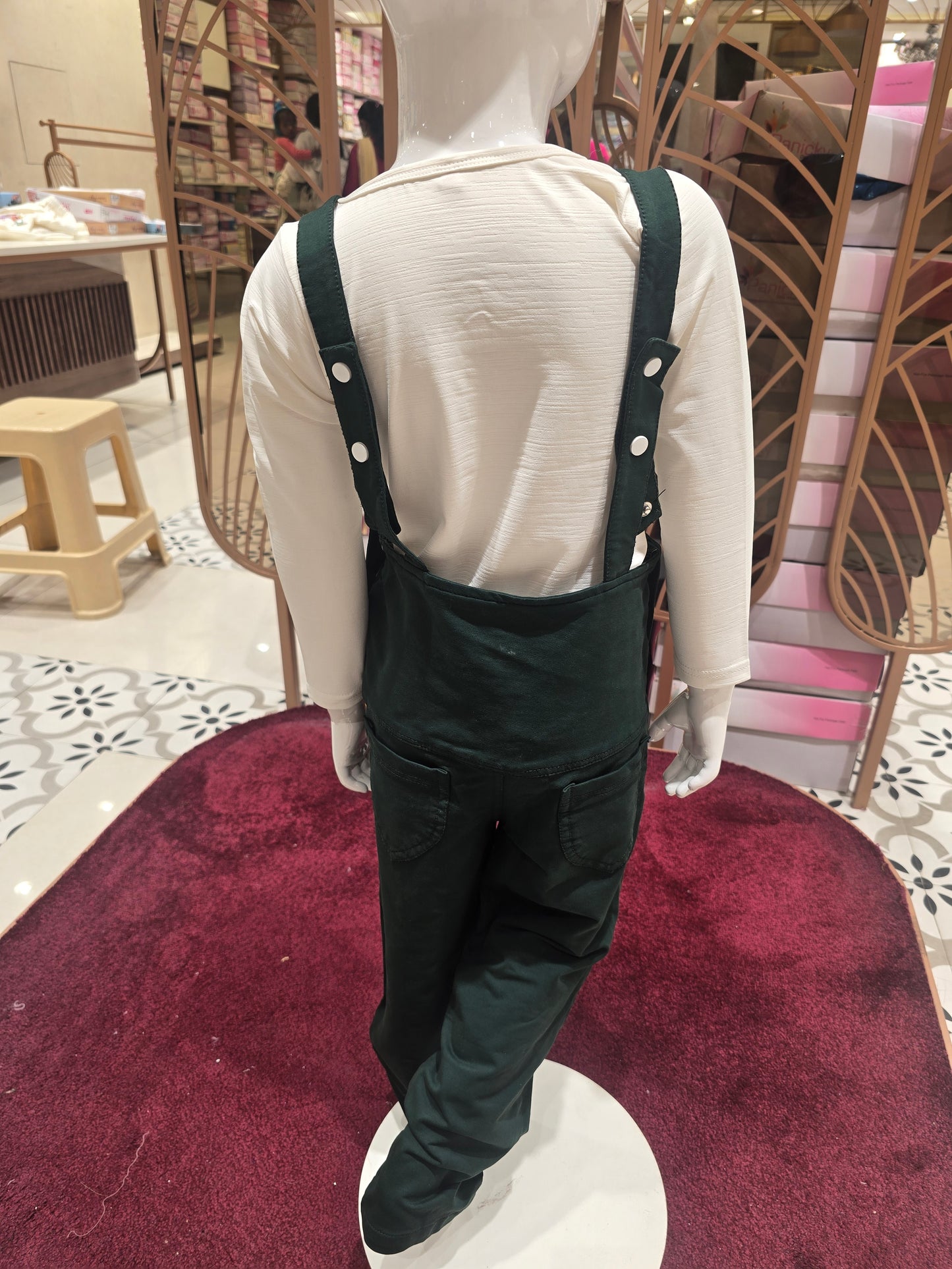 Bottle Green Cycra Cotton Western 3-Piece Set for Girls – White Dangri & Doll Printed Sequin Full Sleeve Top