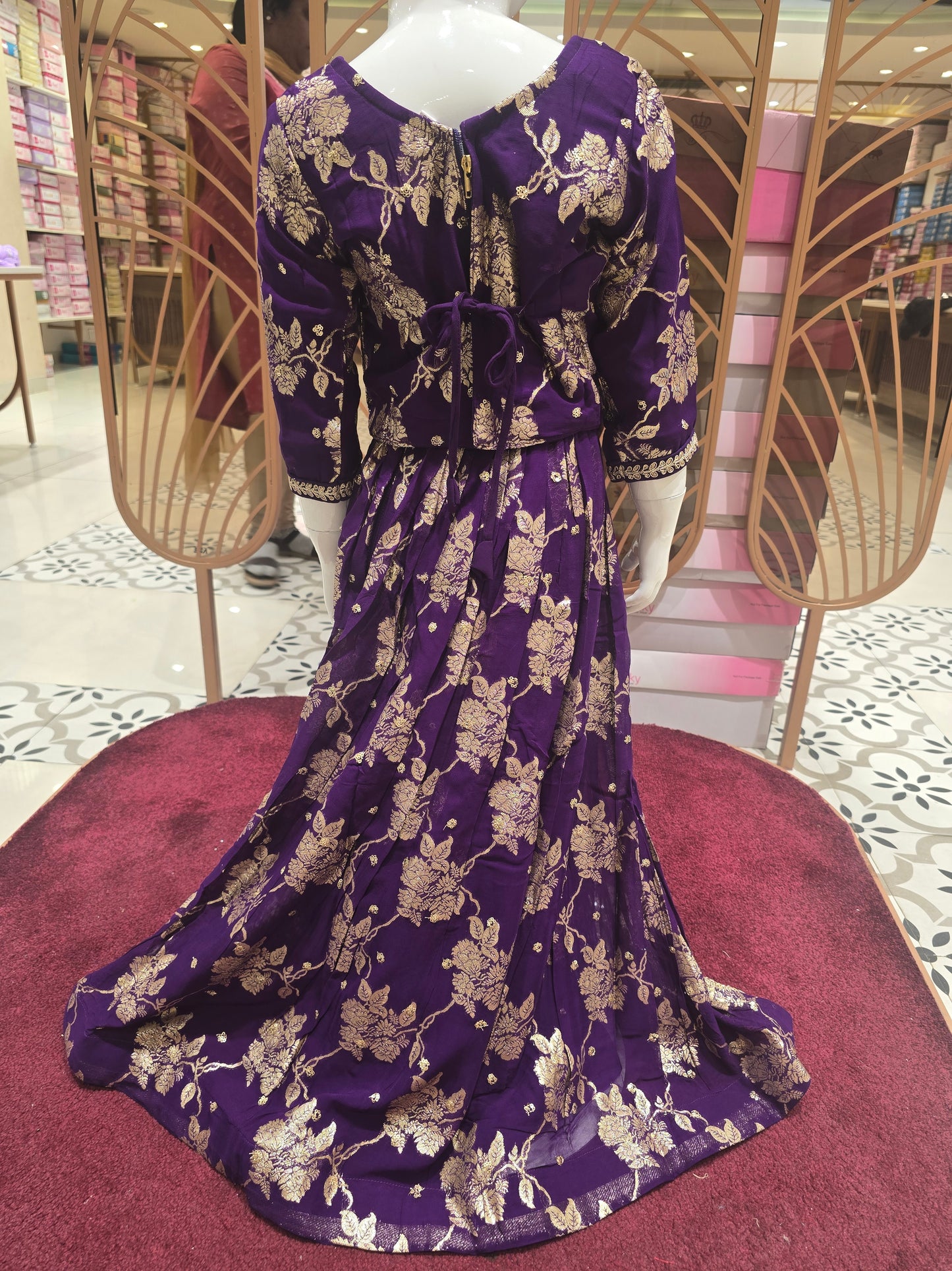 Girl Purple Floral Banarasi Crepe Ghagra Choli Set