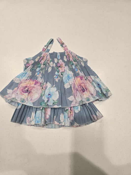 Girls Grey Chiffon Floral Printed Top