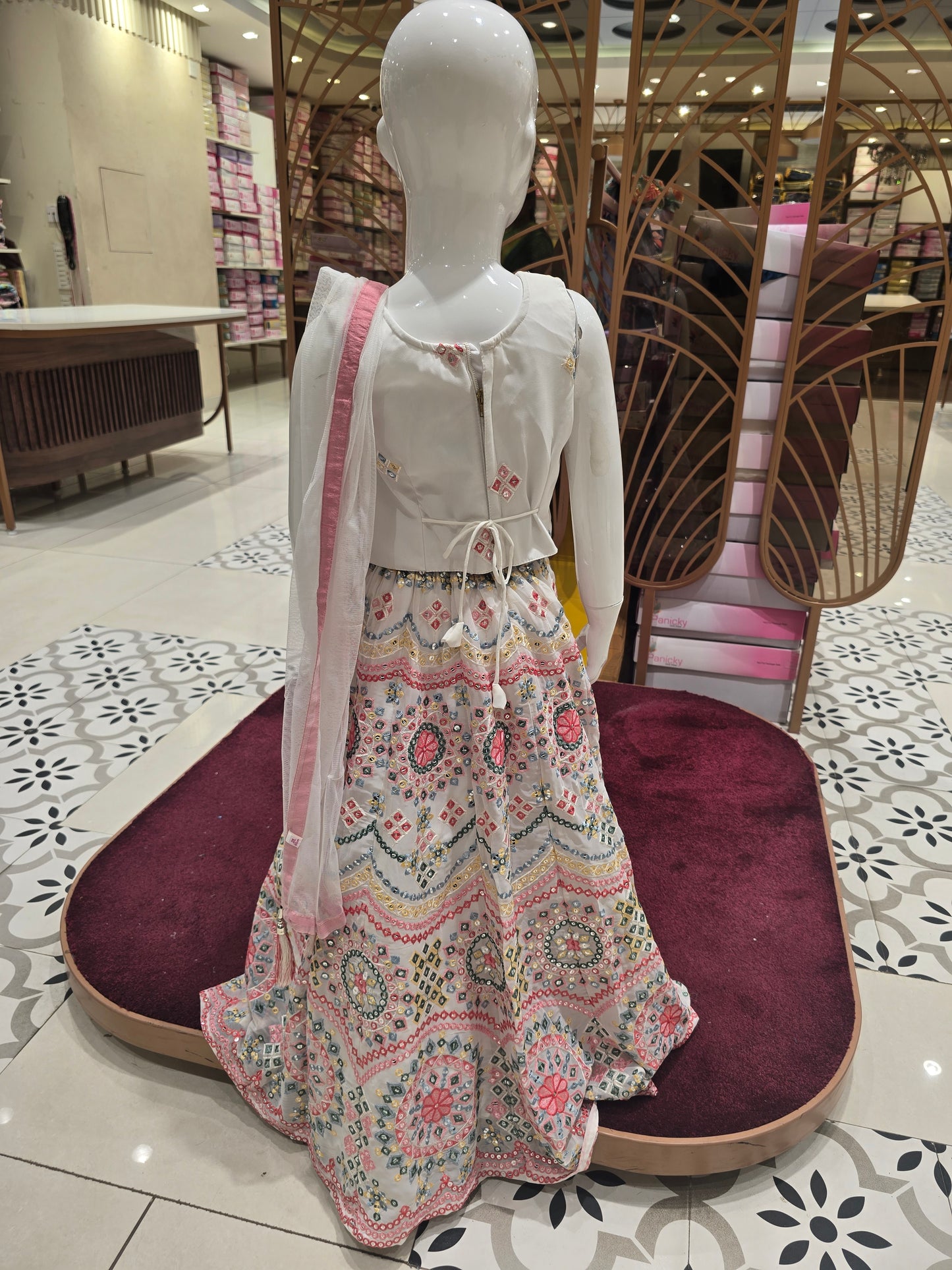 Shiffon with multi color machine embroidery work and top to bottom party wear