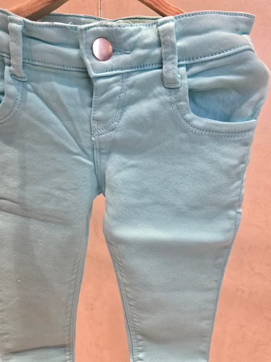 Sky Blue Colored Denim Cotton Western Jeans with Thread-Cut Hem Bottom