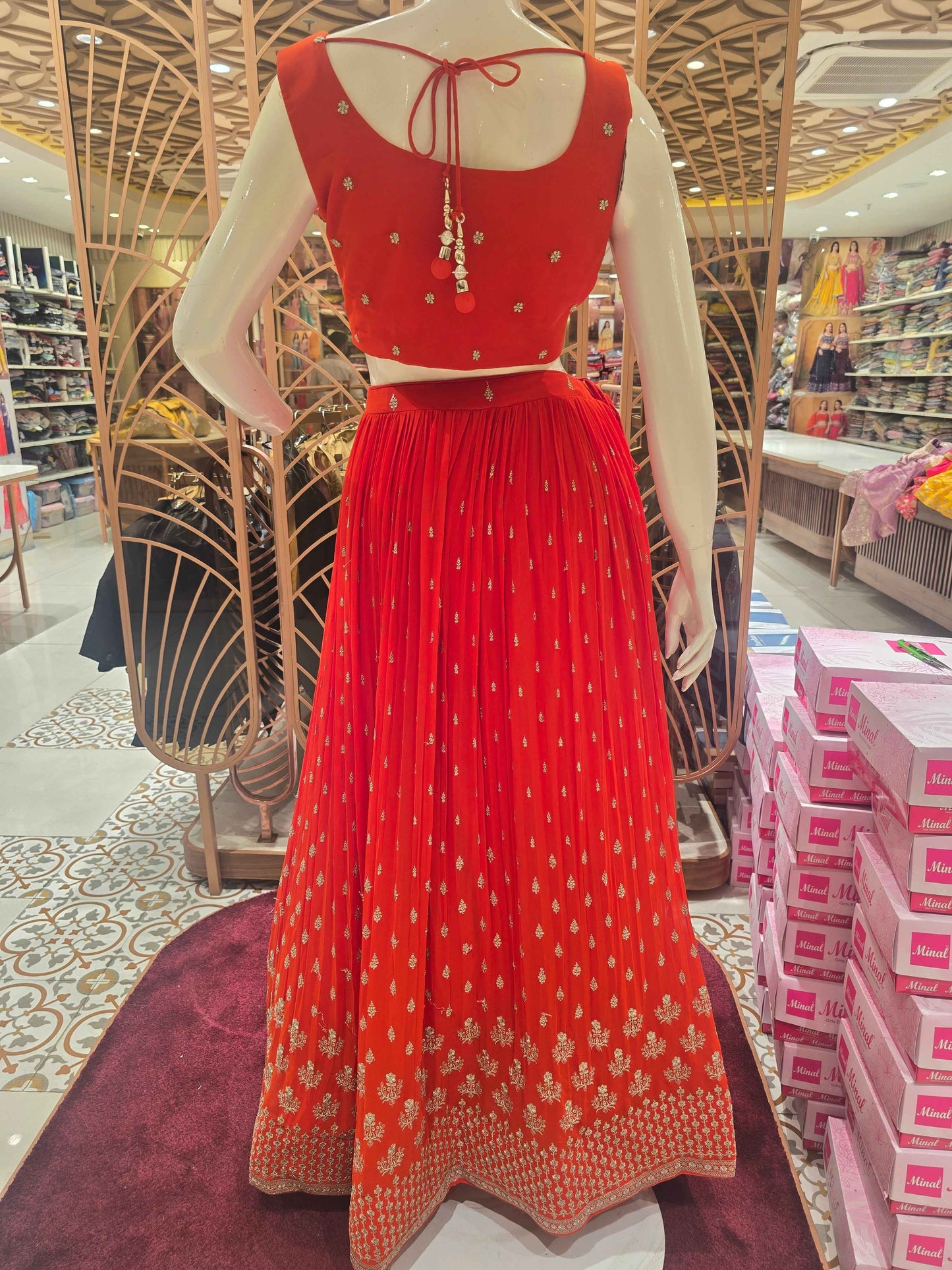 Women Orange Georgette Lehenga Set
