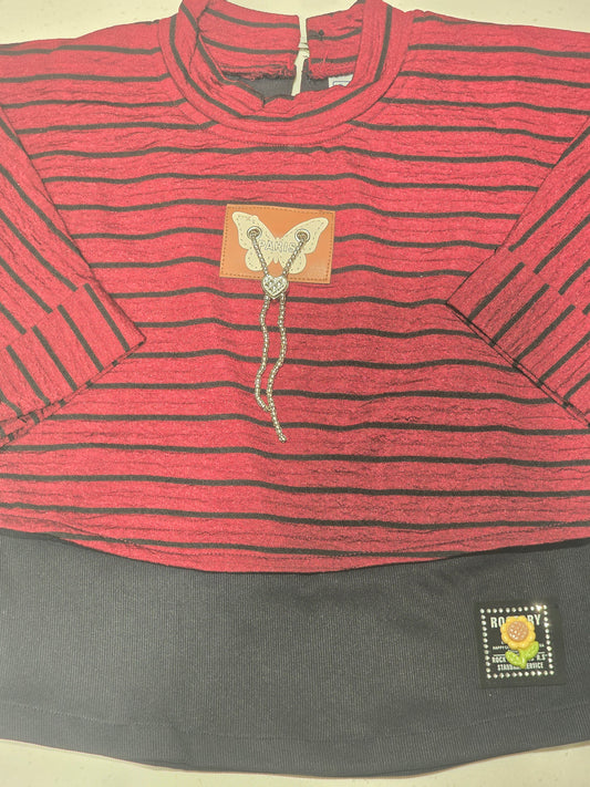 Red and Black Lycra Western Top for Girls